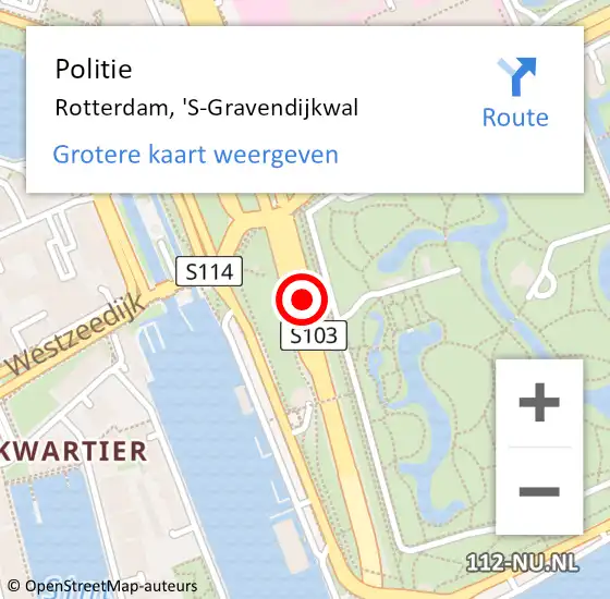 Locatie op kaart van de 112 melding: Politie Rotterdam, 'S-Gravendijkwal op 7 juli 2019 11:49