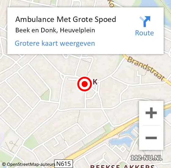 Locatie op kaart van de 112 melding: Ambulance Met Grote Spoed Naar Beek en Donk, Heuvelplein op 7 juli 2019 12:18