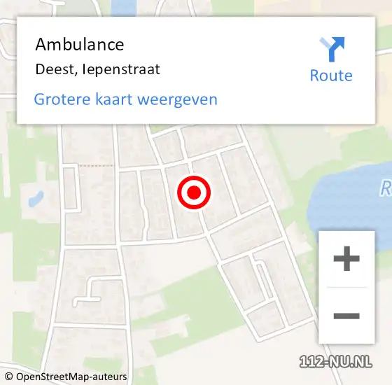 Locatie op kaart van de 112 melding: Ambulance Deest, Iepenstraat op 7 juli 2019 13:04