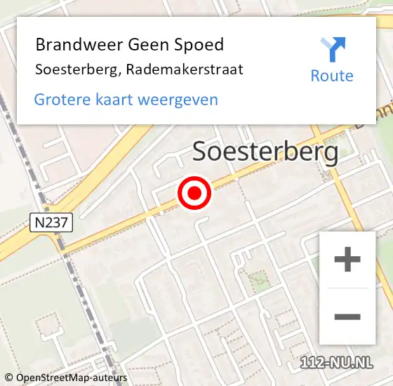 Locatie op kaart van de 112 melding: Brandweer Geen Spoed Naar Soesterberg, Rademakerstraat op 7 juli 2019 13:12