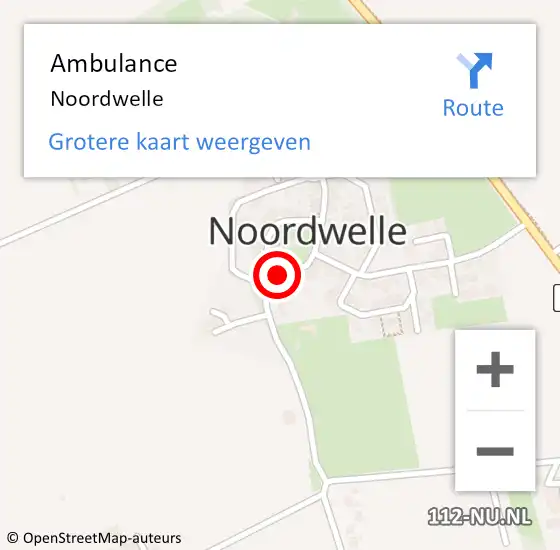 Locatie op kaart van de 112 melding: Ambulance Noordwelle op 7 juli 2019 13:48