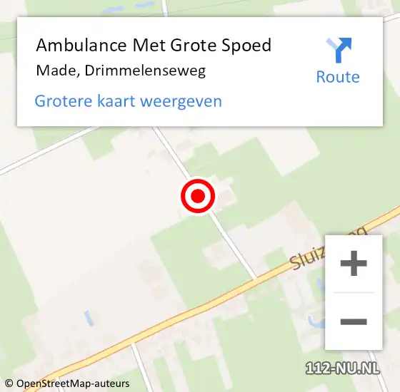 Locatie op kaart van de 112 melding: Ambulance Met Grote Spoed Naar Made, Drimmelenseweg op 7 juli 2019 15:20