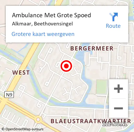 Locatie op kaart van de 112 melding: Ambulance Met Grote Spoed Naar Alkmaar, Beethovensingel op 7 juli 2019 15:58