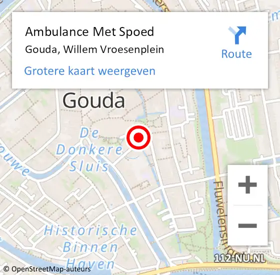 Locatie op kaart van de 112 melding: Ambulance Met Spoed Naar Gouda, Willem Vroesenplein op 7 juli 2019 17:10