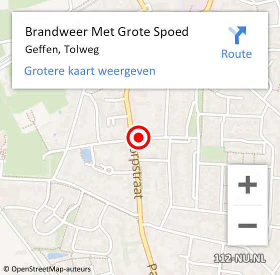 Locatie op kaart van de 112 melding: Brandweer Met Grote Spoed Naar Geffen, Tolweg op 7 juli 2019 17:25