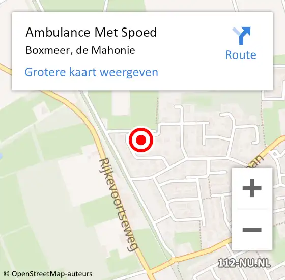 Locatie op kaart van de 112 melding: Ambulance Met Spoed Naar Boxmeer, de Mahonie op 6 april 2014 22:32