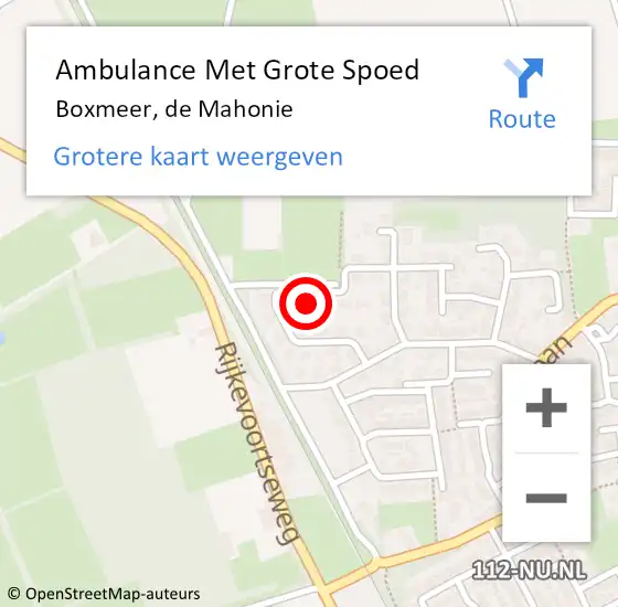 Locatie op kaart van de 112 melding: Ambulance Met Grote Spoed Naar Boxmeer, de Mahonie op 6 april 2014 22:34