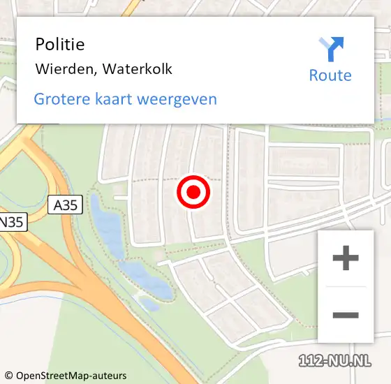 Locatie op kaart van de 112 melding: Politie Wierden, Waterkolk op 7 juli 2019 18:46