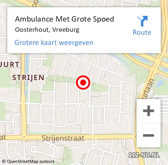 Locatie op kaart van de 112 melding: Ambulance Met Grote Spoed Naar Oosterhout, Vreeburg op 7 juli 2019 19:08