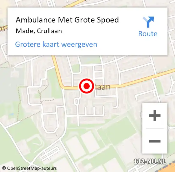 Locatie op kaart van de 112 melding: Ambulance Met Grote Spoed Naar Made, Crullaan op 7 juli 2019 19:19