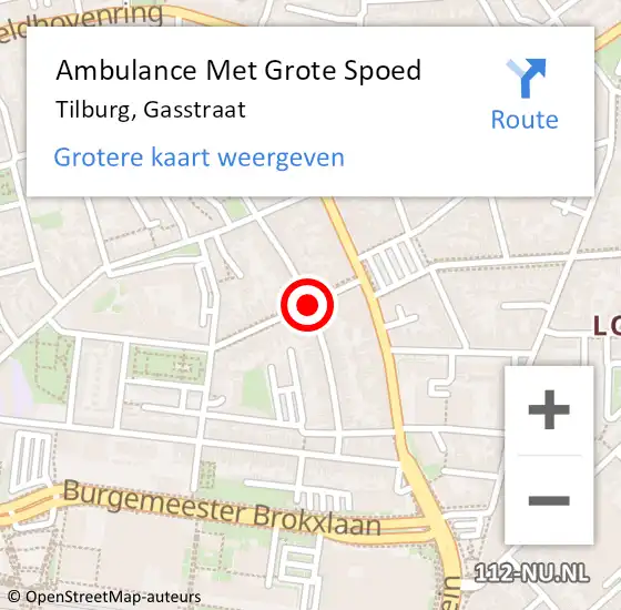 Locatie op kaart van de 112 melding: Ambulance Met Grote Spoed Naar Tilburg, Gasstraat op 7 juli 2019 20:04