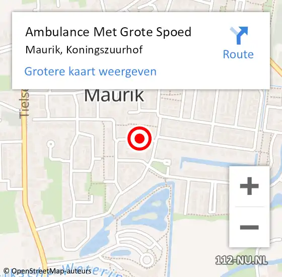 Locatie op kaart van de 112 melding: Ambulance Met Grote Spoed Naar Maurik, Koningszuurhof op 7 juli 2019 20:13