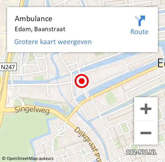 Locatie op kaart van de 112 melding: Ambulance Edam, Baanstraat op 7 juli 2019 23:29