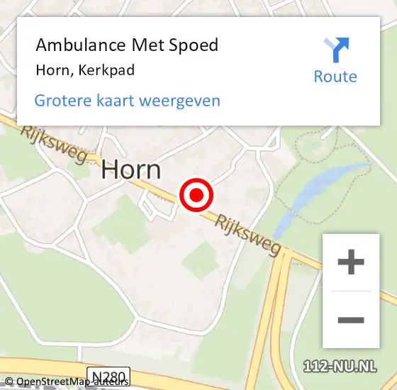 Locatie op kaart van de 112 melding: Ambulance Met Spoed Naar Horn, Kerkpad op 8 juli 2019 00:42