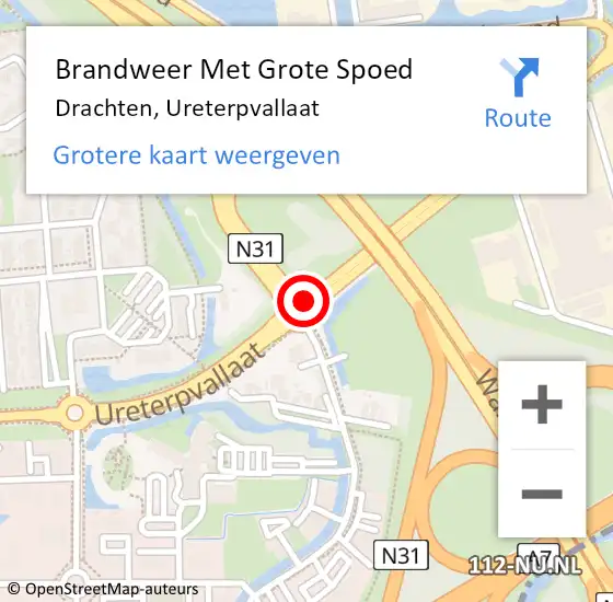 Locatie op kaart van de 112 melding: Brandweer Met Grote Spoed Naar Drachten, Ureterpvallaat op 8 juli 2019 01:15