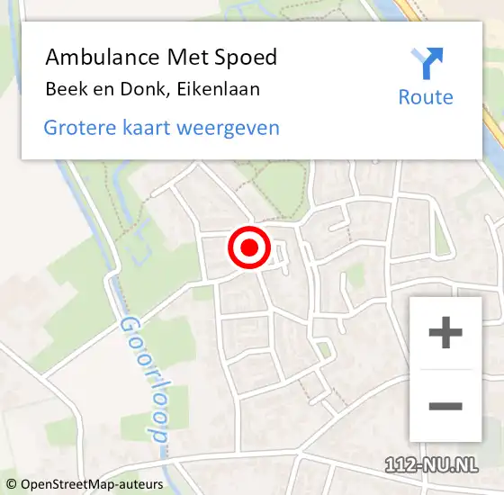 Locatie op kaart van de 112 melding: Ambulance Met Spoed Naar Beek en Donk, Eikenlaan op 8 juli 2019 02:20