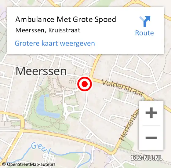 Locatie op kaart van de 112 melding: Ambulance Met Grote Spoed Naar Meerssen, Kruisstraat op 7 september 2013 18:12