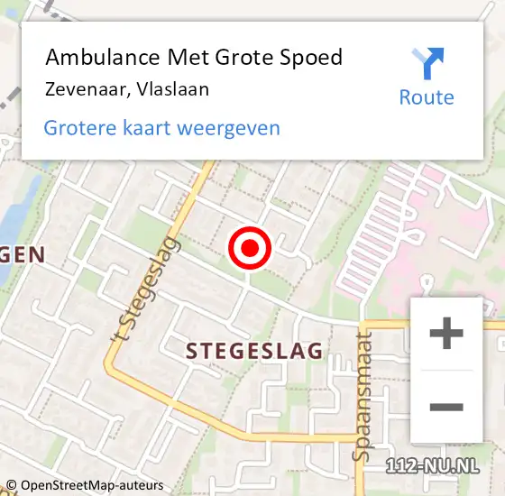 Locatie op kaart van de 112 melding: Ambulance Met Grote Spoed Naar Zevenaar, Vlaslaan op 8 juli 2019 07:32