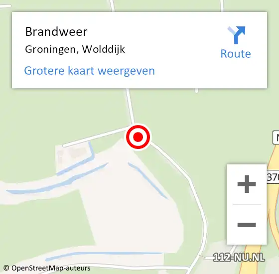 Locatie op kaart van de 112 melding: Brandweer Groningen, Wolddijk op 8 juli 2019 07:45