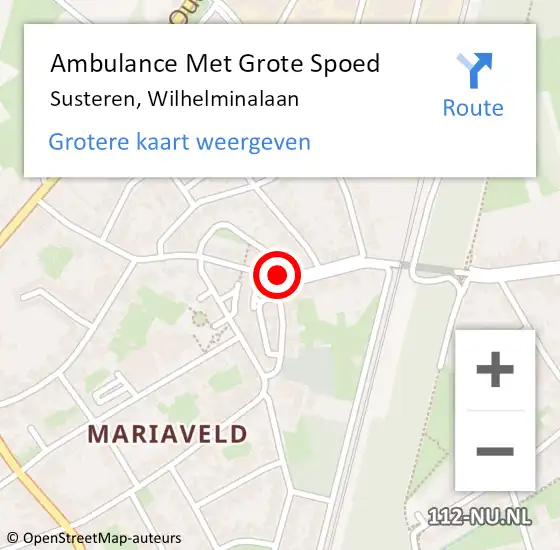 Locatie op kaart van de 112 melding: Ambulance Met Grote Spoed Naar Susteren, Wilhelminalaan op 8 juli 2019 09:12