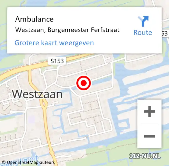 Locatie op kaart van de 112 melding: Ambulance Westzaan, Burgemeester Ferfstraat op 8 juli 2019 09:18