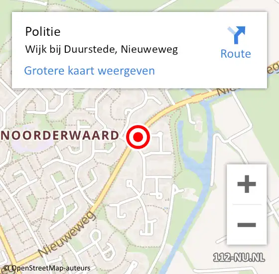 Locatie op kaart van de 112 melding: Politie Wijk bij Duurstede, Nieuweweg op 8 juli 2019 11:09