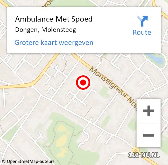 Locatie op kaart van de 112 melding: Ambulance Met Spoed Naar Dongen, Molensteeg op 8 juli 2019 14:33