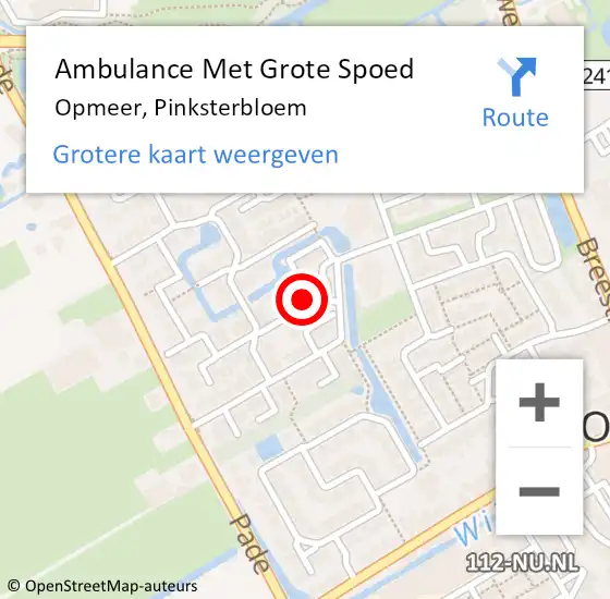 Locatie op kaart van de 112 melding: Ambulance Met Grote Spoed Naar Opmeer, Pinksterbloem op 8 juli 2019 14:53