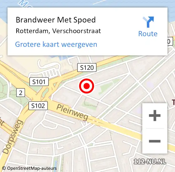 Locatie op kaart van de 112 melding: Brandweer Met Spoed Naar Rotterdam, Verschoorstraat op 8 juli 2019 14:59