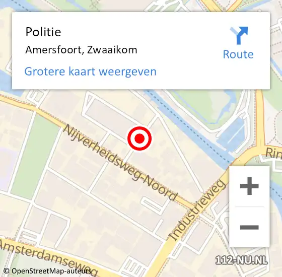 Locatie op kaart van de 112 melding: Politie Amersfoort, Zwaaikom op 8 juli 2019 15:03