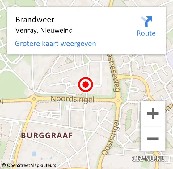 Locatie op kaart van de 112 melding: Brandweer Venray, Nieuweind op 8 juli 2019 15:32