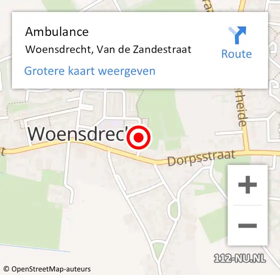 Locatie op kaart van de 112 melding: Ambulance Woensdrecht, Van de Zandestraat op 8 juli 2019 15:48