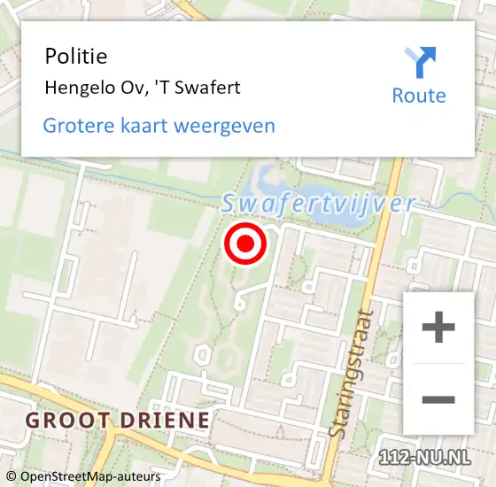 Locatie op kaart van de 112 melding: Politie Hengelo Ov, 'T Swafert op 8 juli 2019 16:26