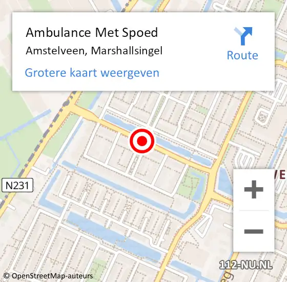 Locatie op kaart van de 112 melding: Ambulance Met Spoed Naar Amstelveen, Marshallsingel op 8 juli 2019 17:01