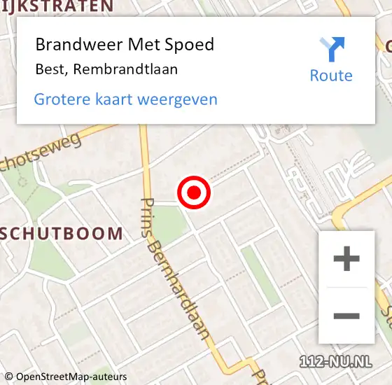 Locatie op kaart van de 112 melding: Brandweer Met Spoed Naar Best, Rembrandtlaan op 8 juli 2019 17:43