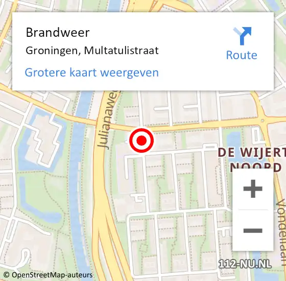 Locatie op kaart van de 112 melding: Brandweer Groningen, Multatulistraat op 8 juli 2019 19:26