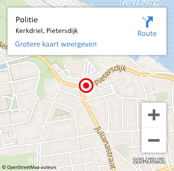 Locatie op kaart van de 112 melding: Politie Kerkdriel, Pietersdijk op 8 juli 2019 19:26