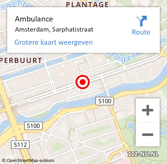 Locatie op kaart van de 112 melding: Ambulance Amsterdam, Sarphatistraat op 8 juli 2019 23:30
