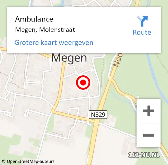 Locatie op kaart van de 112 melding: Ambulance Megen, Molenstraat op 9 juli 2019 00:11