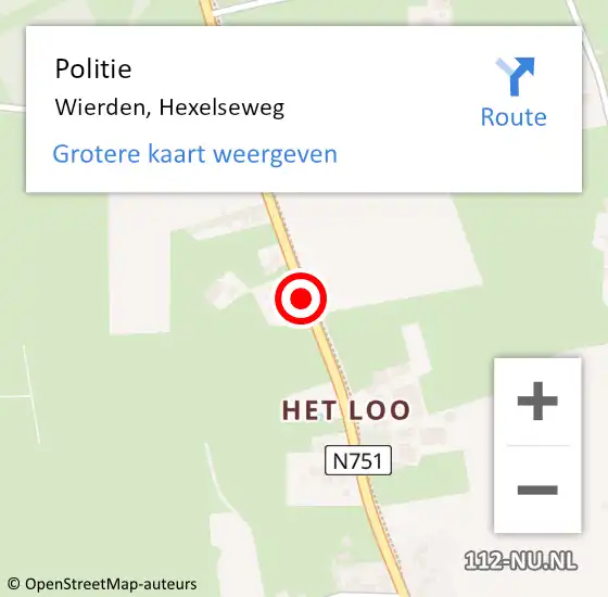 Locatie op kaart van de 112 melding: Politie Wierden, Hexelseweg op 9 juli 2019 07:18