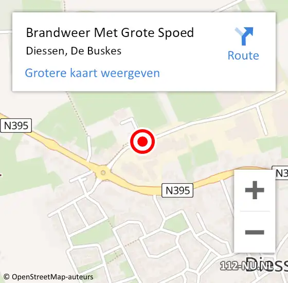 Locatie op kaart van de 112 melding: Brandweer Met Grote Spoed Naar Diessen, De Buskes op 9 juli 2019 07:58