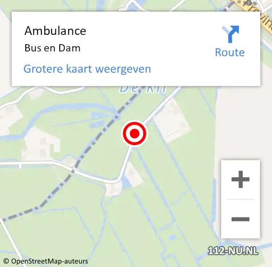 Locatie op kaart van de 112 melding: Ambulance Bus en Dam op 9 juli 2019 08:44