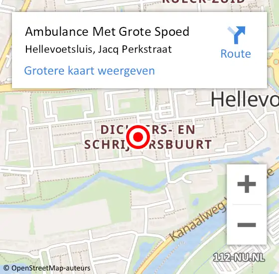 Locatie op kaart van de 112 melding: Ambulance Met Grote Spoed Naar Hellevoetsluis, Jacq Perkstraat op 9 juli 2019 09:42