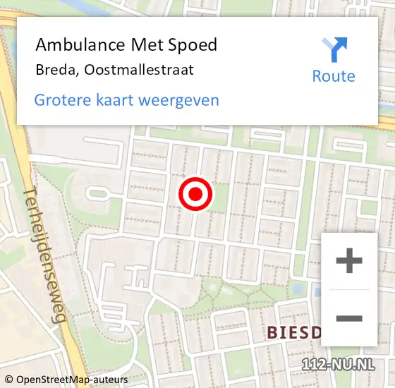 Locatie op kaart van de 112 melding: Ambulance Met Spoed Naar Breda, Oostmallestraat op 9 juli 2019 09:48