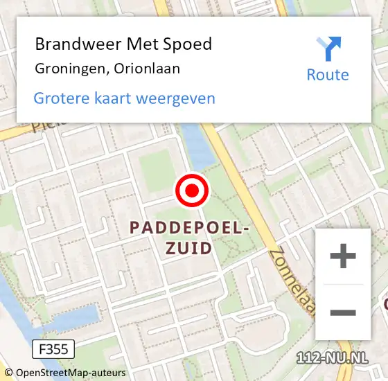 Locatie op kaart van de 112 melding: Brandweer Met Spoed Naar Groningen, Orionlaan op 9 juli 2019 10:01