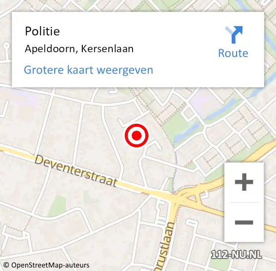 Locatie op kaart van de 112 melding: Politie Apeldoorn, Kersenlaan op 9 juli 2019 11:43