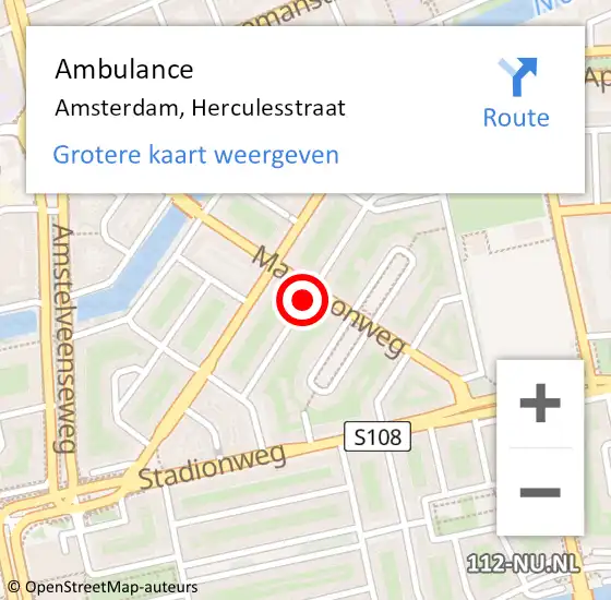 Locatie op kaart van de 112 melding: Ambulance Amsterdam, Herculesstraat op 9 juli 2019 12:15