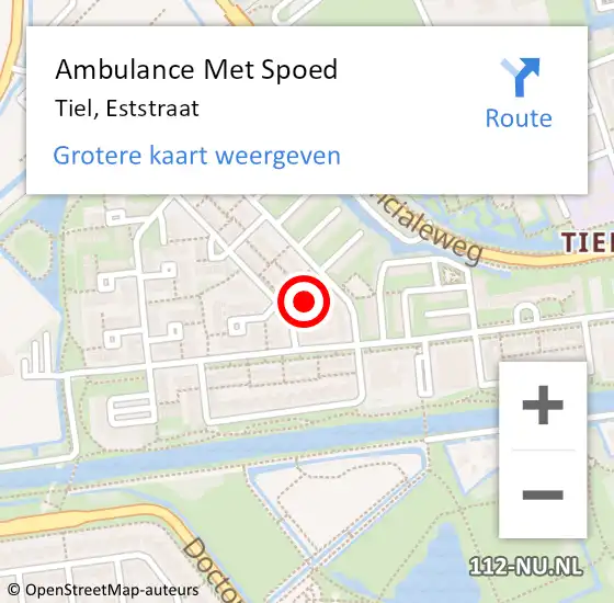 Locatie op kaart van de 112 melding: Ambulance Met Spoed Naar Tiel, Eststraat op 9 juli 2019 12:19