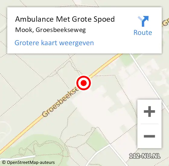 Locatie op kaart van de 112 melding: Ambulance Met Grote Spoed Naar Mook, Groesbeekseweg op 9 juli 2019 12:29