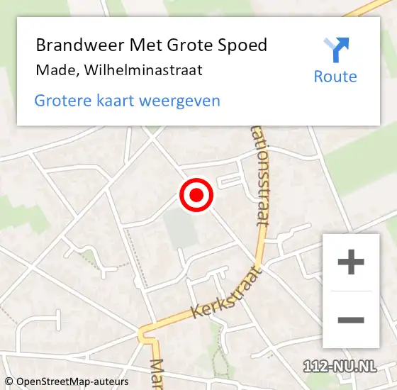 Locatie op kaart van de 112 melding: Brandweer Met Grote Spoed Naar Made, Wilhelminastraat op 9 juli 2019 12:55